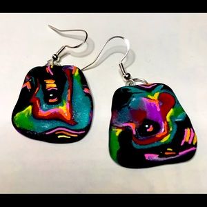 Neon lights- Hand painted polymer clay earrings